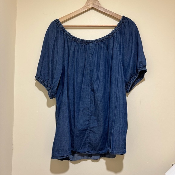 Women’s Joe Fresh Business Casual Blue Denim-Like Short Sleeve Blouse Size 1X - Picture 9 of 14